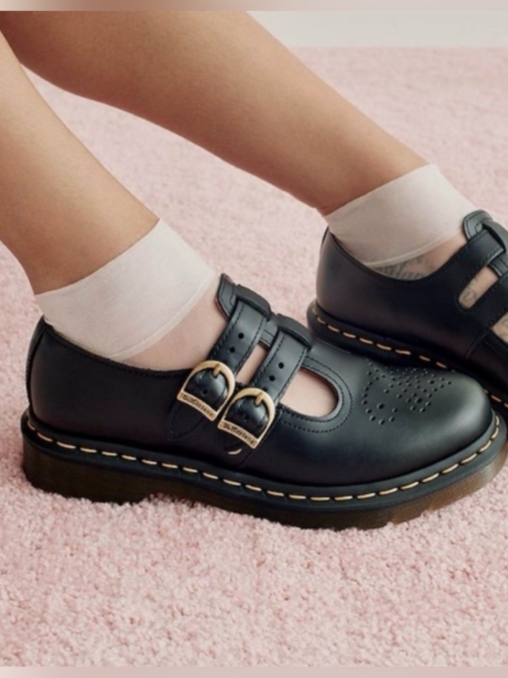 Dr Martens 8065 Mary Jane Shoes Black Leather Double Strap Platform US 8 EU 39
